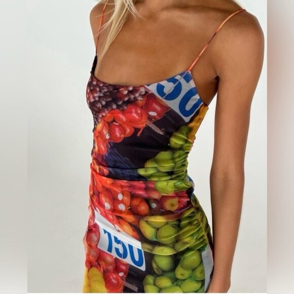 NWT ZARA Ruched Mesh‎ Fruit Stand Strappy Maxi Dress 5039/201 MEDIUM - Picture 2 of 16